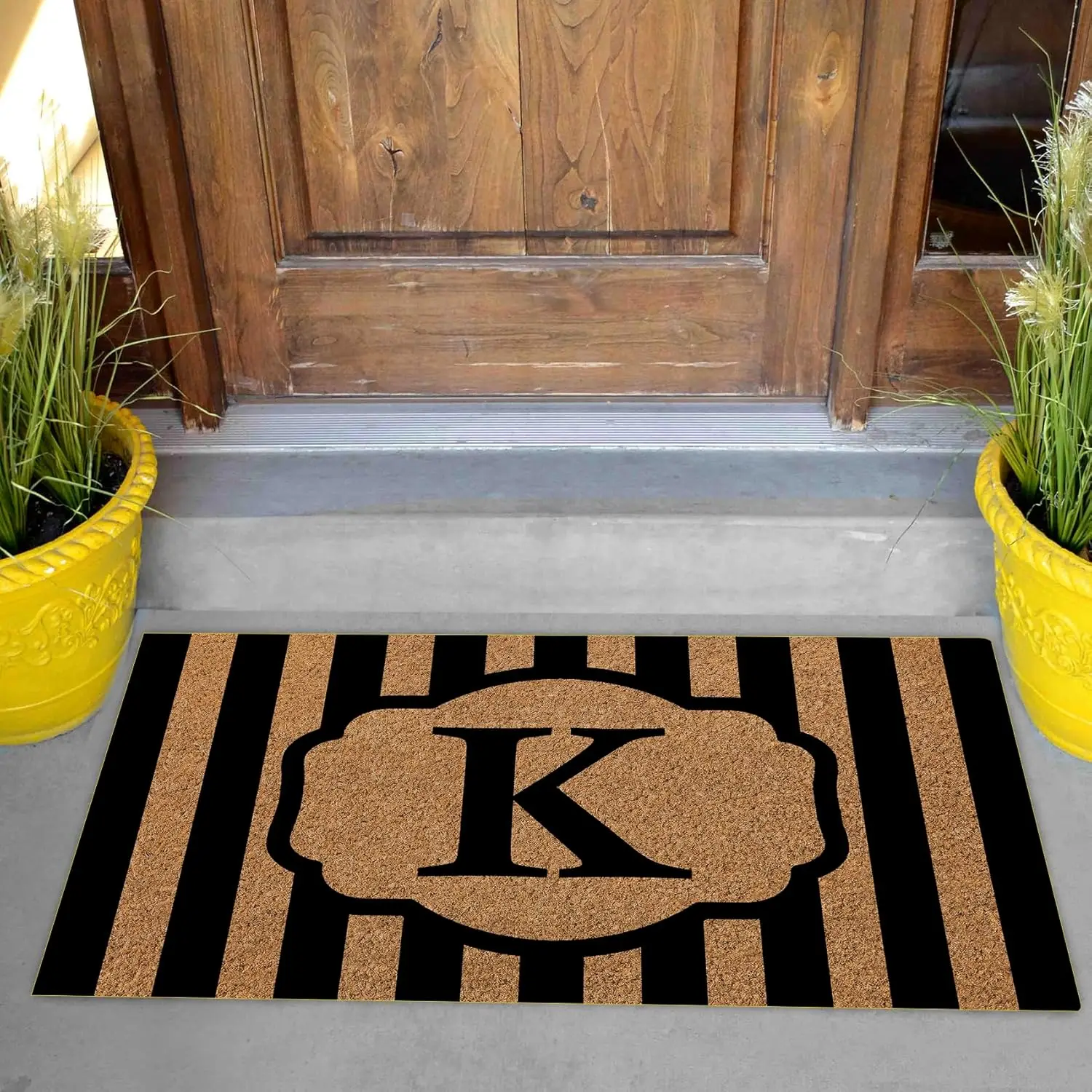 Custom Black Striped Initial Doormat Personalized Monogrammed Doormat For Front Door Mat For Indoor Outdoor Entrance Welcome Mat