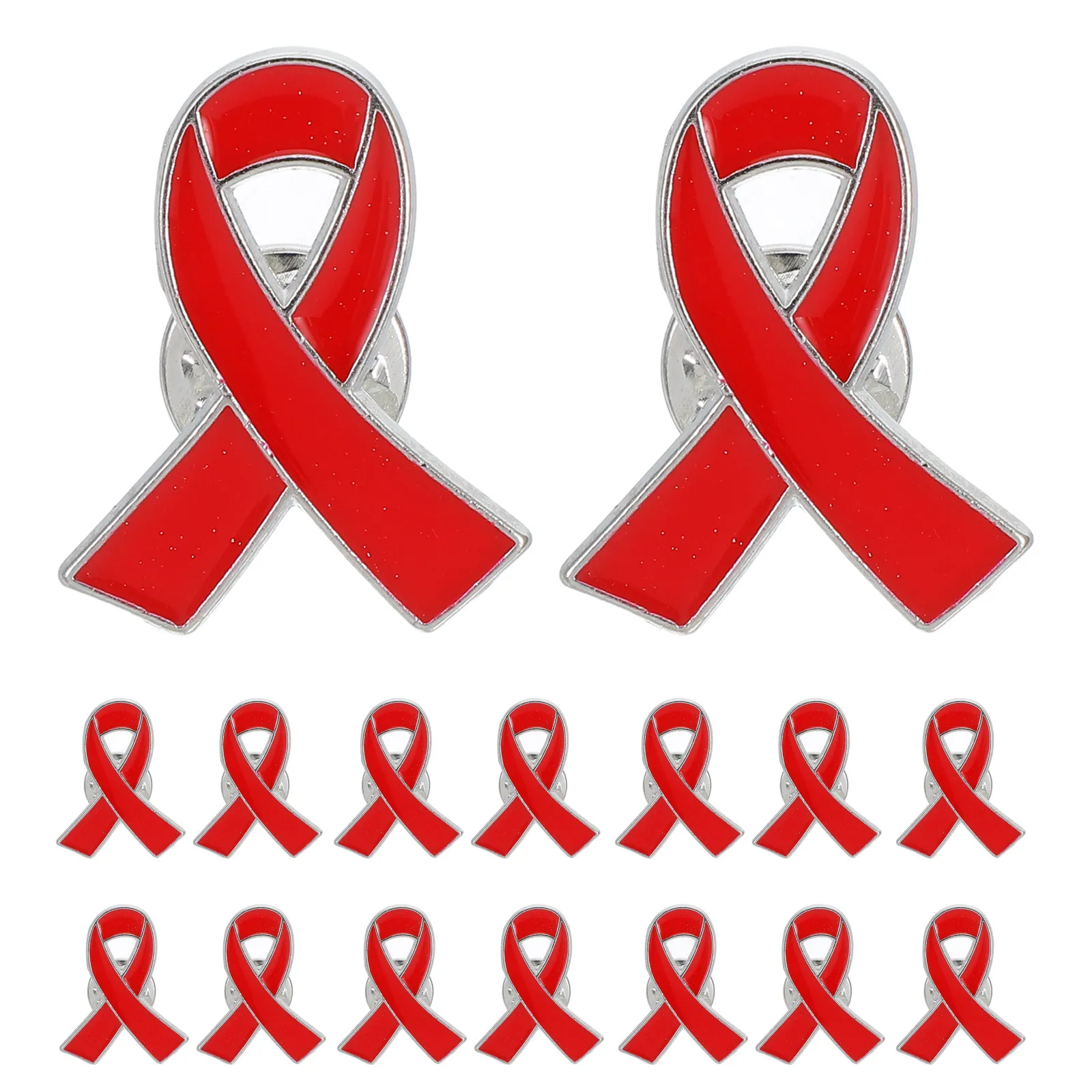 Red Ribbon Awareness Brooch Pins 25 Pack Health Support Lapel Badges for Charity Events Jackets Hats Bags