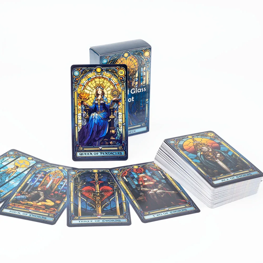 Buntglas-Tarot, ein 78-Karten-Deck, Freizeit, Unterhaltung, Spielkarte, Familientreffen, Wahrsagerei, Brett, Spiele, 10,3 x 6 cm – Detail 6