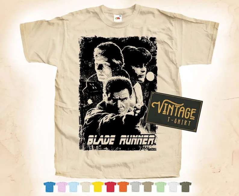 

BLACK Print: Blade Runner V2 T shirt Tee Natural VINTAGE Cotton Movie Poster Beige 12 colors All Sizes