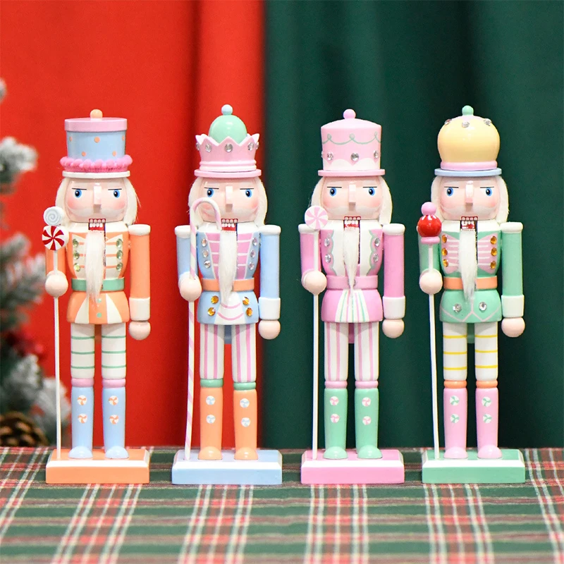 25/30cm Candy Series Wooden Nutcracker Ornament Soldier Statues Handcraft Doll Toy Home Office Decoration Statues Christmas Gift