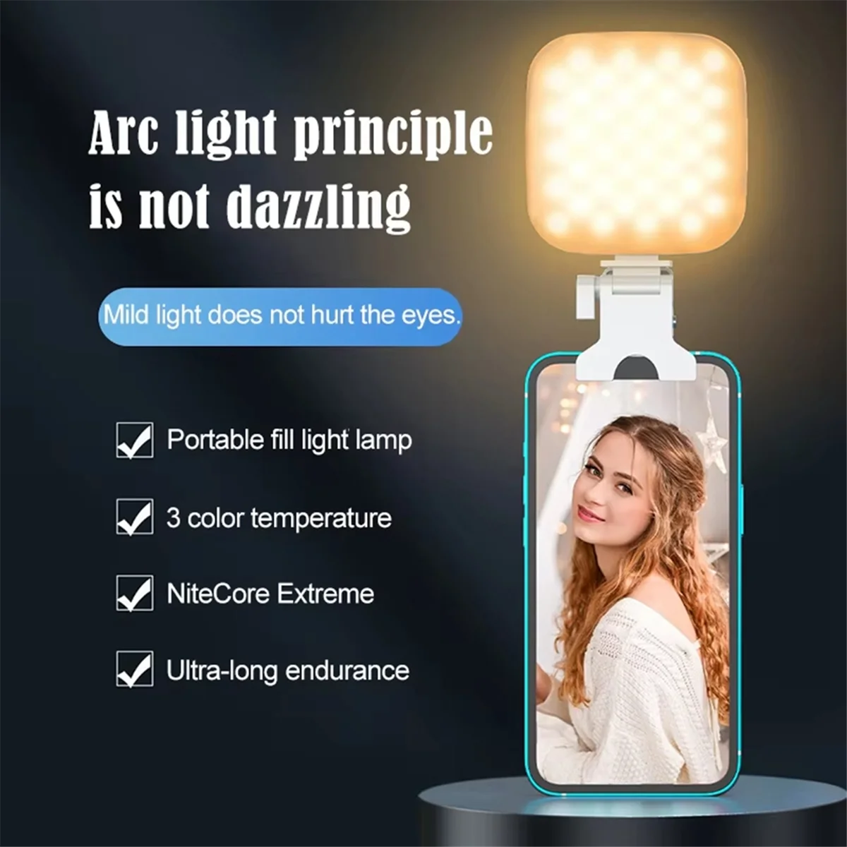 

ABNJ Pocket LED Selfie Light Video Ring Light Clip Round Ring Lamp Photography LED Fill Light B