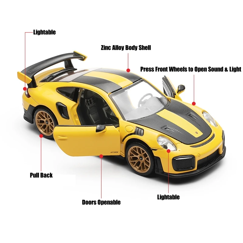 1/32 Porsche 911 GT2 RS Carrera Toy Car Model Diecast Metal Racing