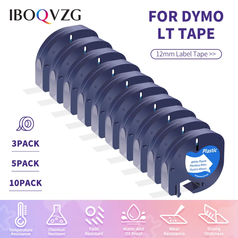 91201 91331 Compatible For Dymo LetraTag 12mm Label Tape Black on White 91221 59422 Plastic Tape For DYMO LT-100H LT-100T