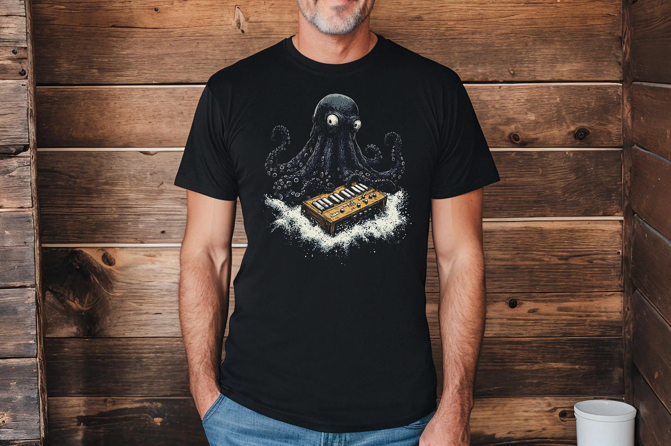 Camisa con sintetizador de pulpo, sintetizador modular, regalo Beat Maker, camiseta de productor de música, reproductor de teclado de sintetizador analógico, camisa de DJ de regalo musical