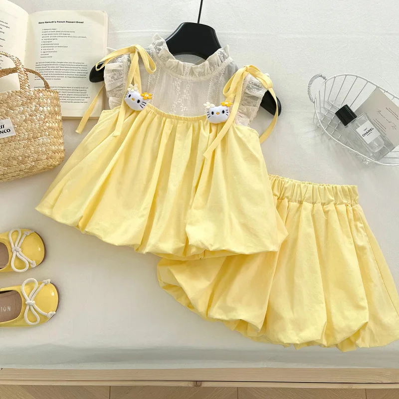 

Children's Outfit New Summer Girl Baby Cute Sweet Ruffle Vest Camisole Top Flower Pants Three-Piece Set