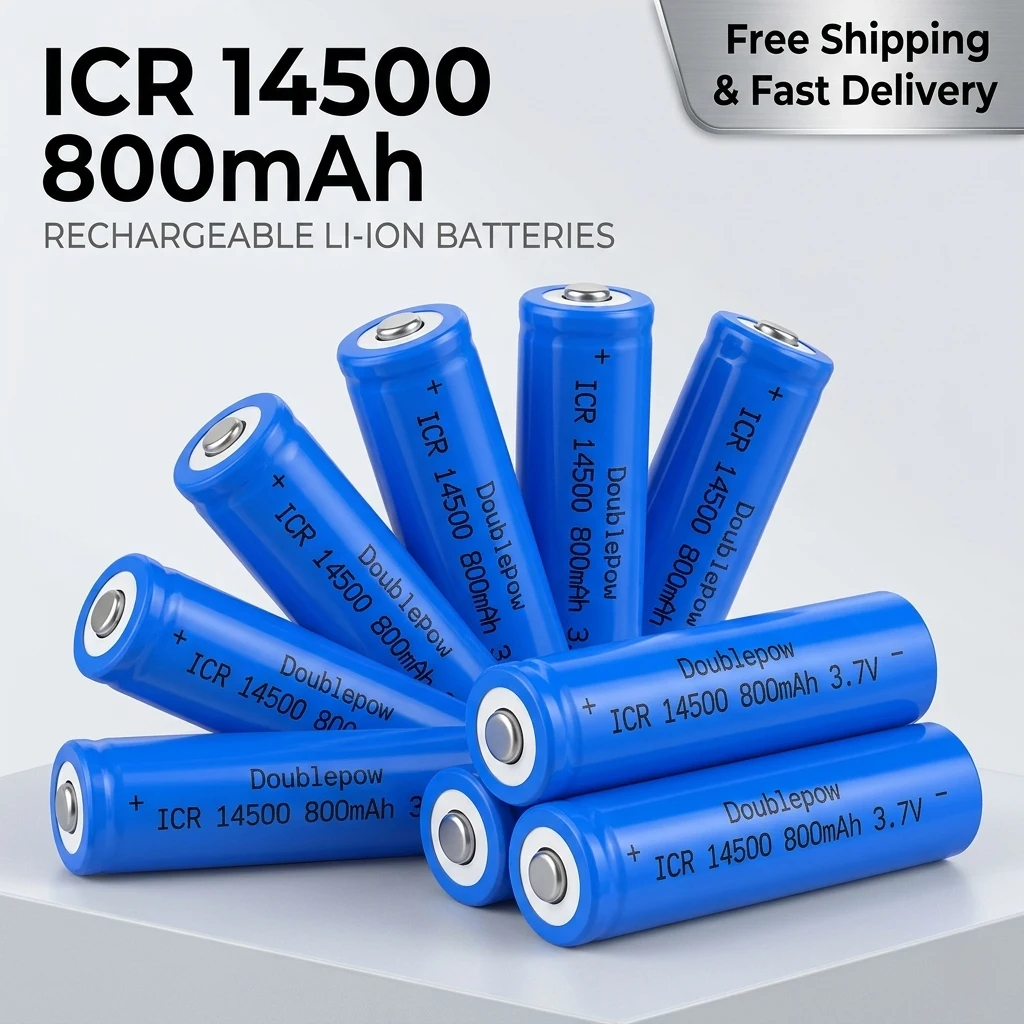 

14500 3.7V Li-ion Rechargeable Battery 800mAh High Power Lithium Cell for LED Flashlight, Headlamp, Torch, Laser Pointer