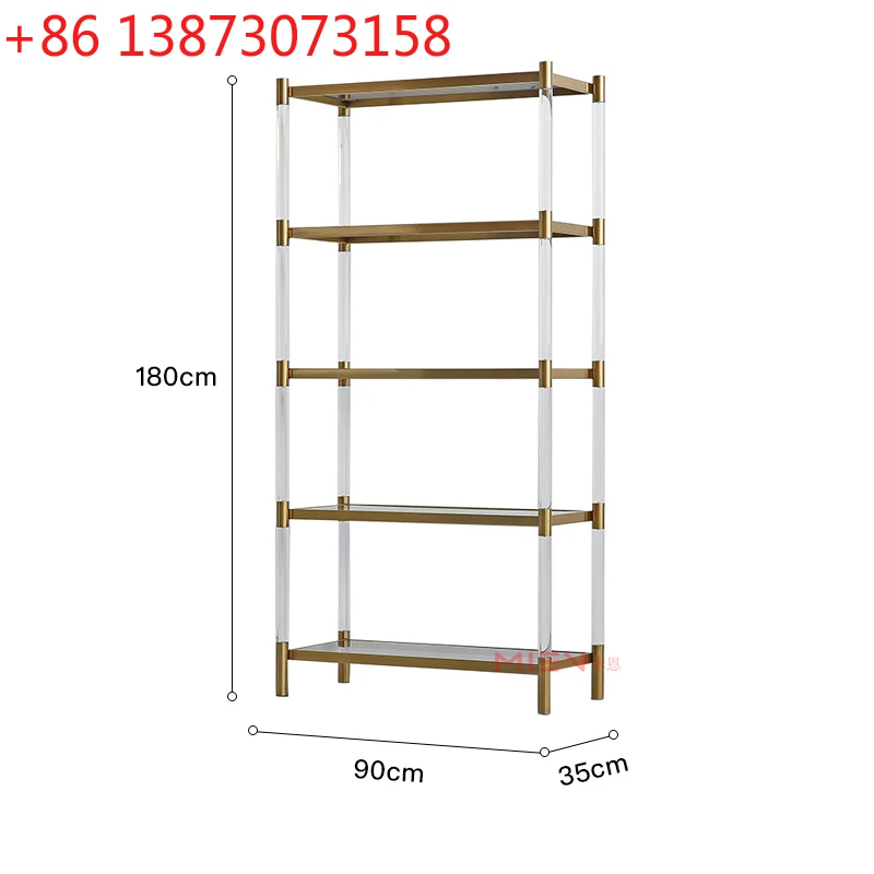 Light luxury i transparent acrylic bookshelf gold living room stainless steel column rack