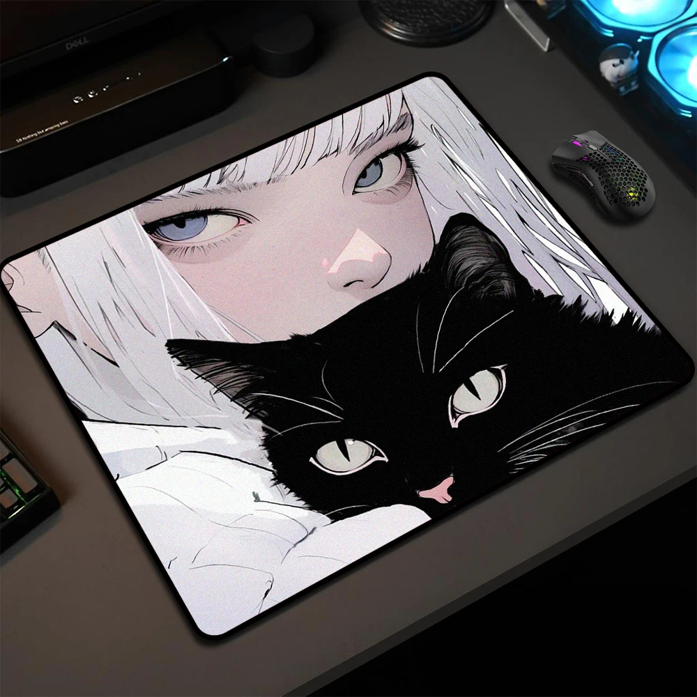 

Computer Mousepad Office Waterproof Keyboard Mouse Pad For Game Professional Black Cat Balance Mouse Mat Laptop Desk Mat