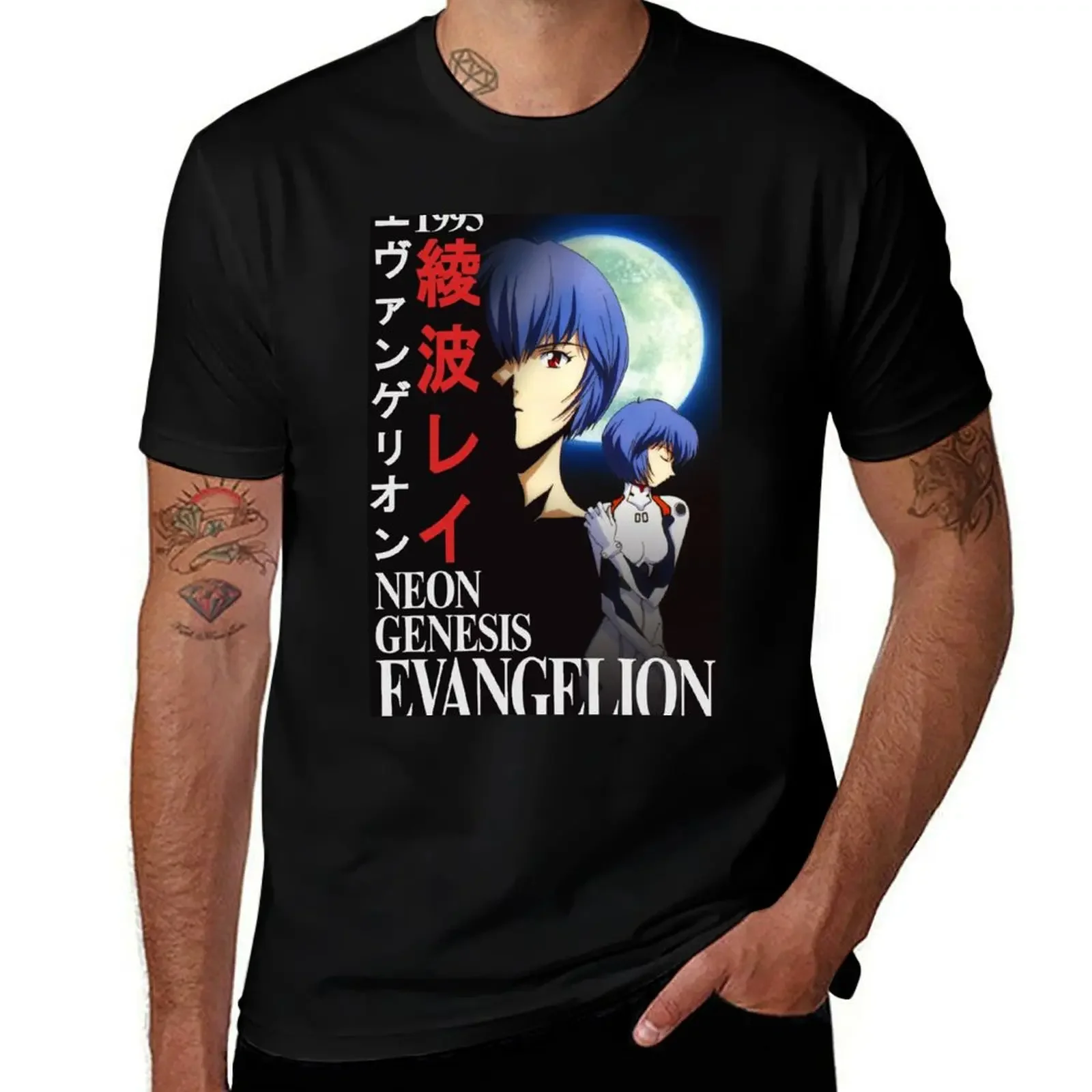 

NGE - Vintage Rei Ayanami Anime T-Shirt baggy shirts man t shirt Short sleeve tee graphics black t-shirts for men
