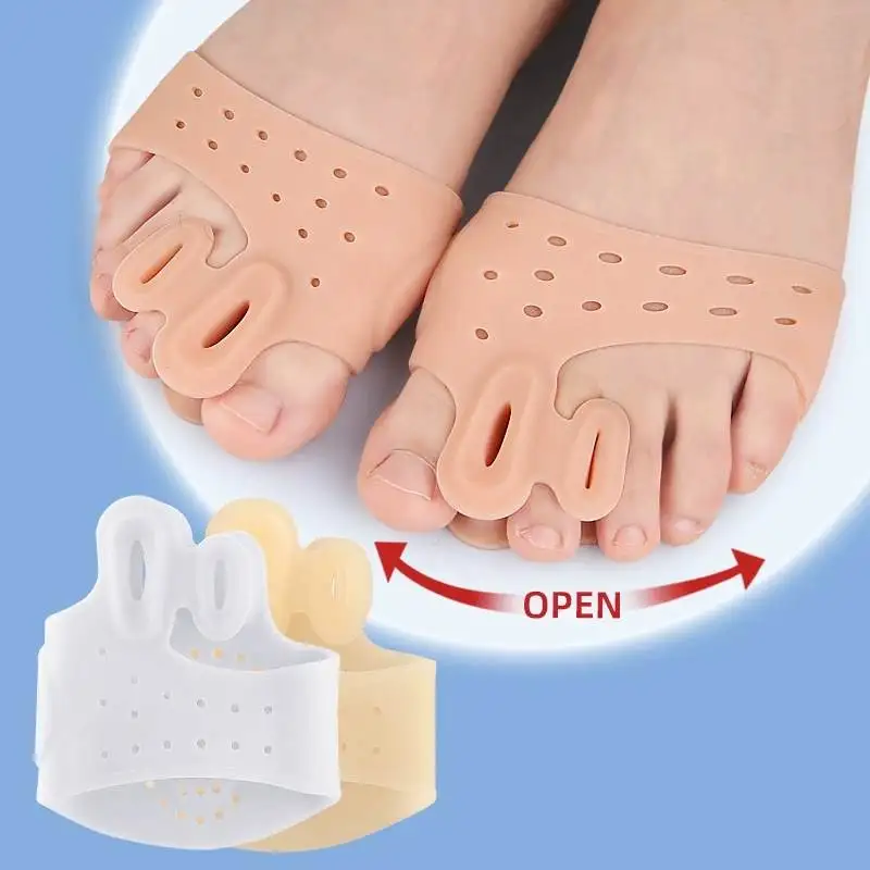 1/2Pairs Two-hole Thumb Bunion Toe Separator with Hole Insole Thickened Shock Absorption Massage Forefoot Pad and Hallux Valgus