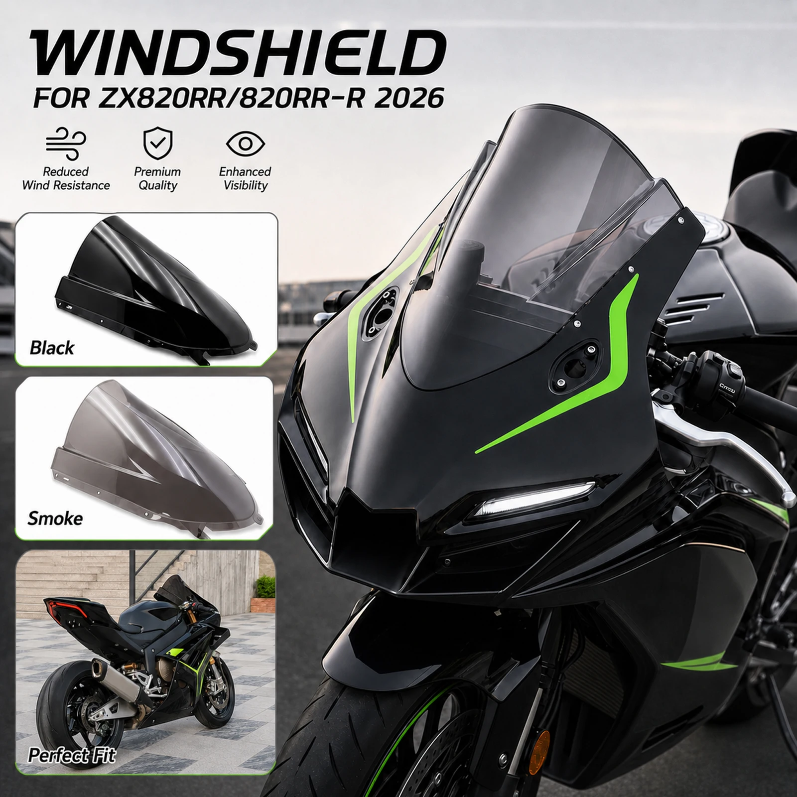 Windscreen For ZX820RR 820RR 820-RR 2026 820RR R 2026 Windshield Motorcycle Accessories Wind Deflector Double Bubble Screen