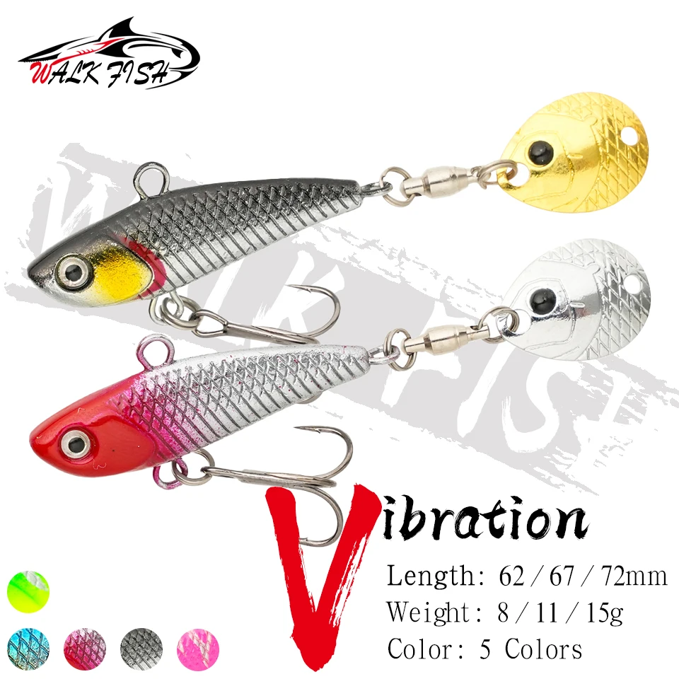 WALK FISH 1 Stück 8/11/15g VIB Köder Spinner Metall-Angelköder mit Rotierendem Schwanz Vibrations-VIB Pailletten Wobbler Schleppköder Pesca