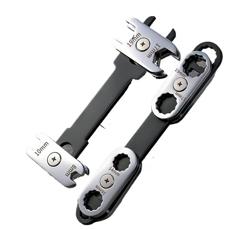 Manual Combination Box-End & Open-End Adjustable Wrench Portable 8-in-1 360° Rotatable Multi-Spec Repair Tool Home