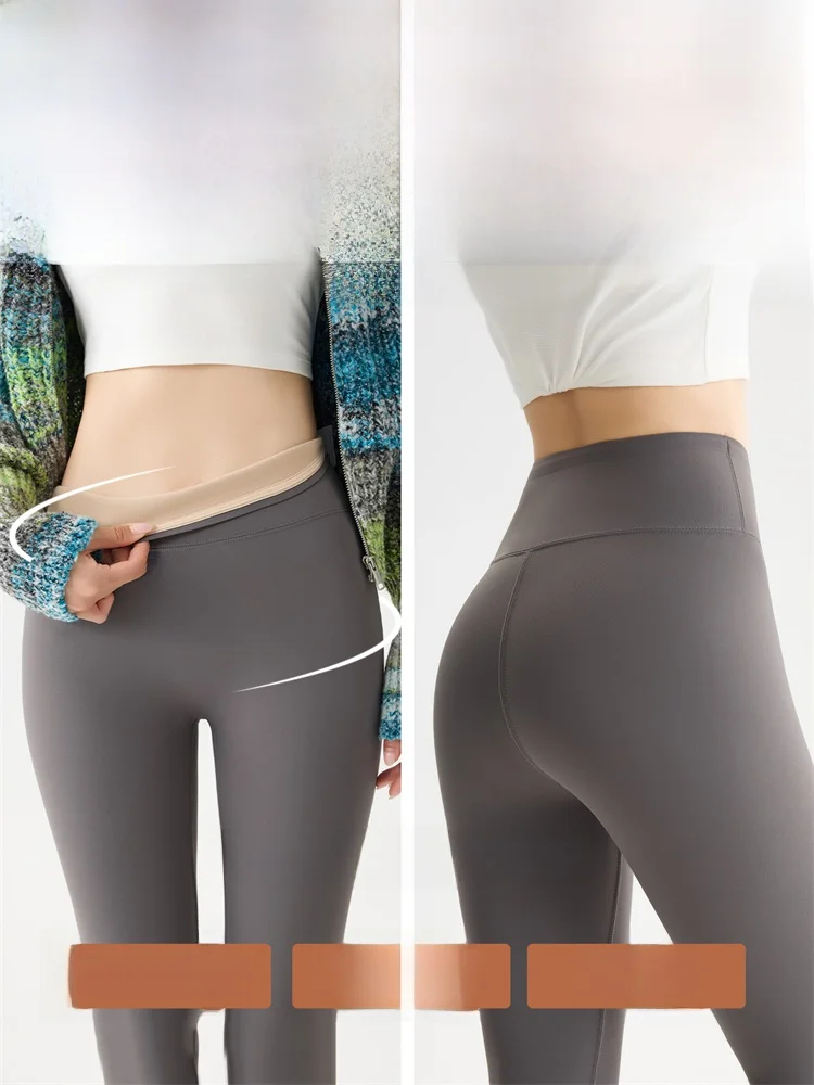Warm Fce Lined Yoga Pants Women's Autumn Winter ark Pants Outerwear High Waist Nine Points Casual Scenic Spot