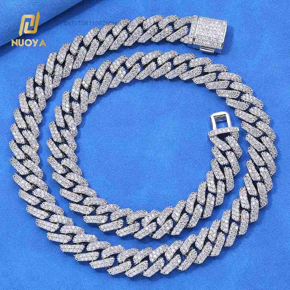 NUOYA Fine Jewelry Cuban Link Chain Necklace Moissanite Jewelry Brass Hip Hop Necklace for Men and Women Customizable，