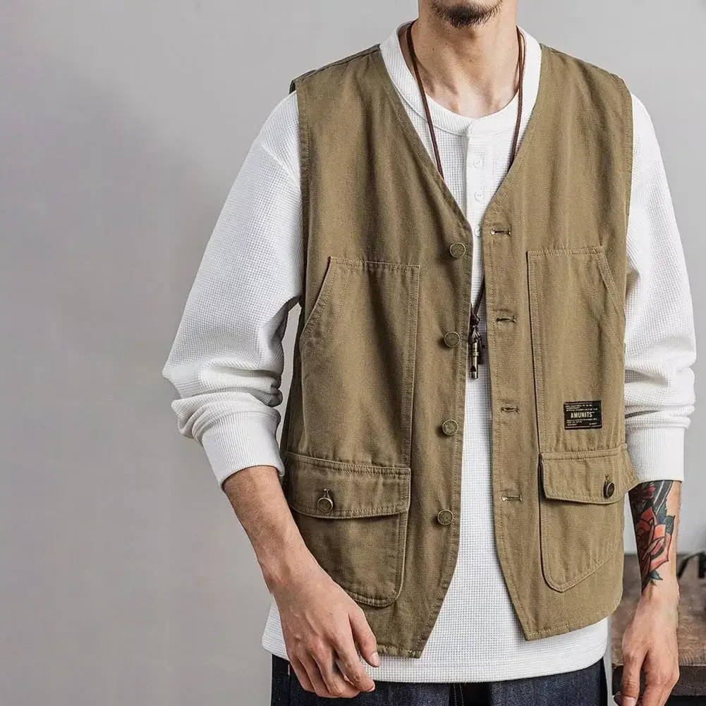 Popular Fishing Vest Sporty Outdoor Vest V Neck Loose Straight Waistcoat Breathable