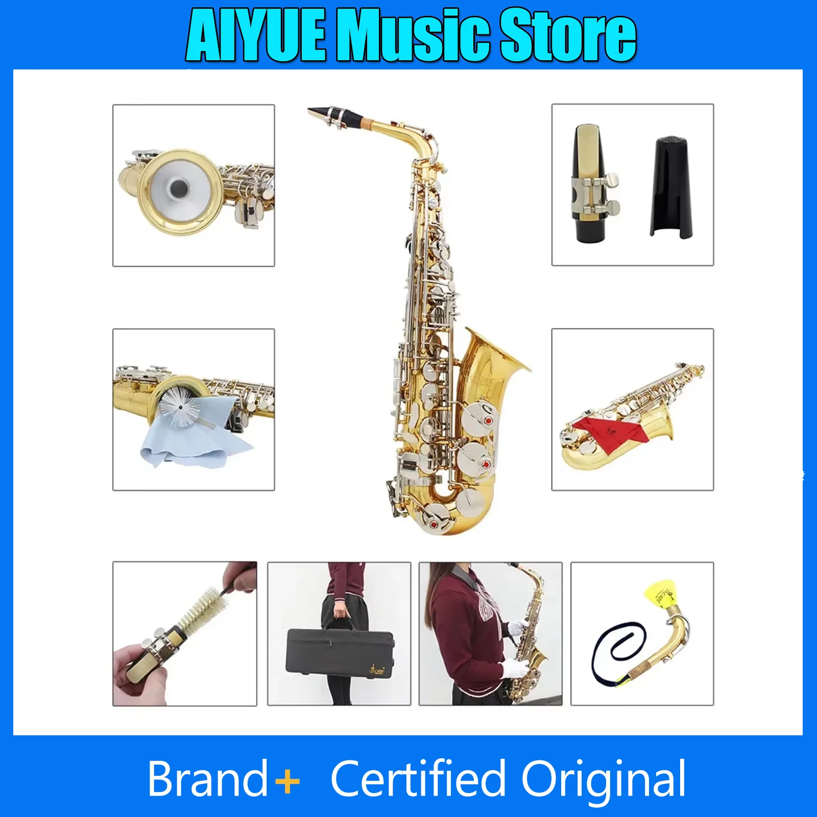 

SLADE Eb Alto Saxophone White Shells Keys Brass Gold Body Sax Set With Saxophone Accessory For Beginner Woodwind Instruments