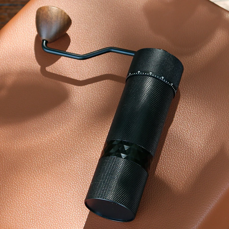 High Precision 38mm 7 Pins 420 Ti Coated Conical Burr Aluminum Alloy Body Walnut Knob Hand Coffee Grinder