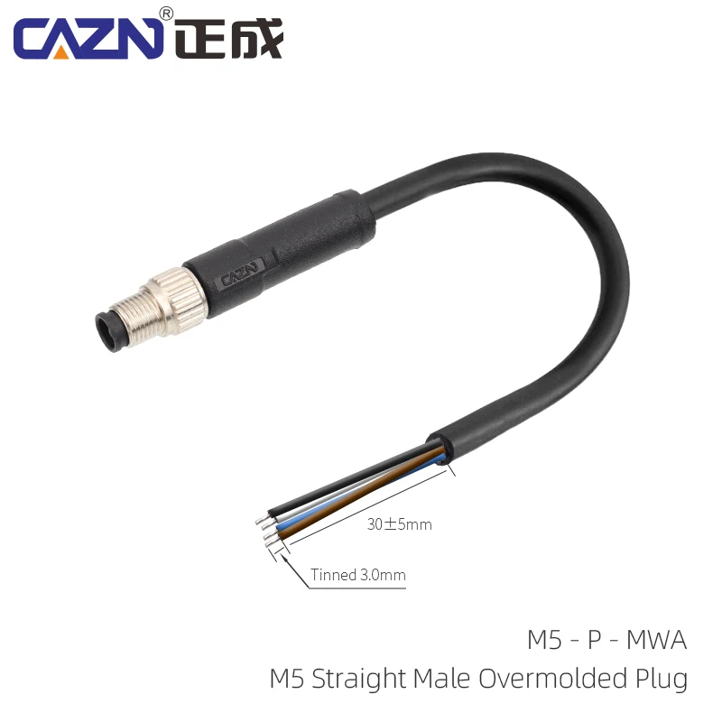 M5 Sensor Connector Best Selling IP67 Wire Straight & Angled Overmolded Plug 1/2/5m 3 Pin 4 Pin for Factory Automation