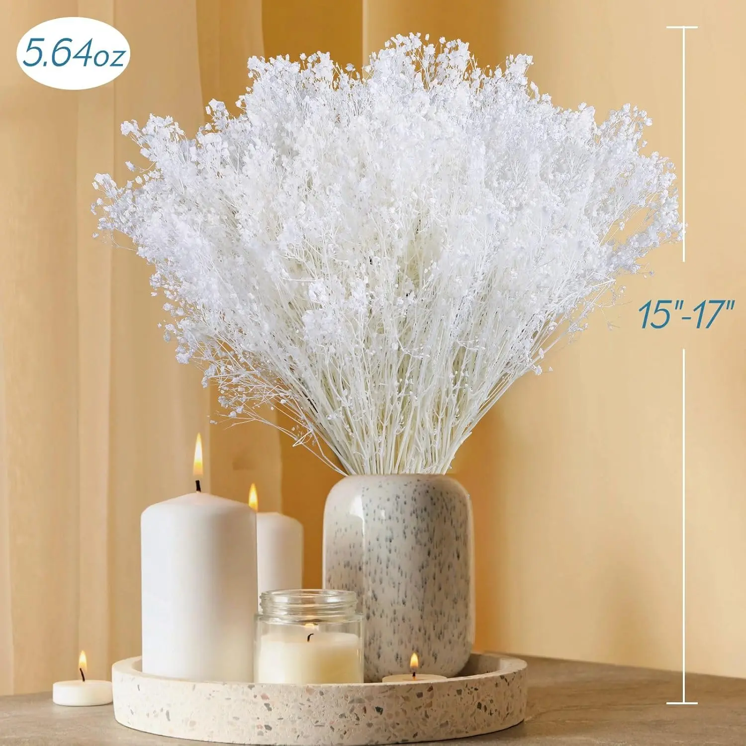 White Dried Baby's Breath Flowers Bulk Natural Dried Gypsophila Bouque 100% Natural Dry Flowers for Wedding Decor DIY Wreath