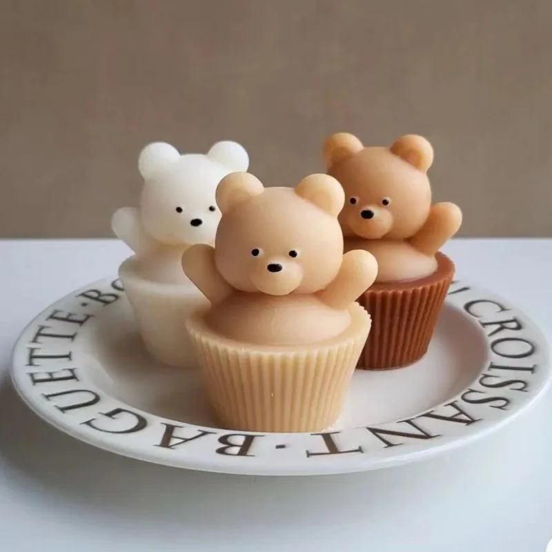 Paper Cup Bear Silicone Mold for Handmade Candle Plaster Soap Epoxy Resin Chocolate Decoration Gypsum Ice DIY Baking Mould