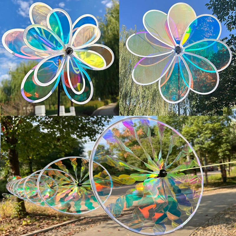 1 Piece Fruit Garden Reflective Six Color Dazzling Sunflower Windmill Outdoor Lawn Yard Bird-Scaring Wind Spinner Kids Toys - view 3