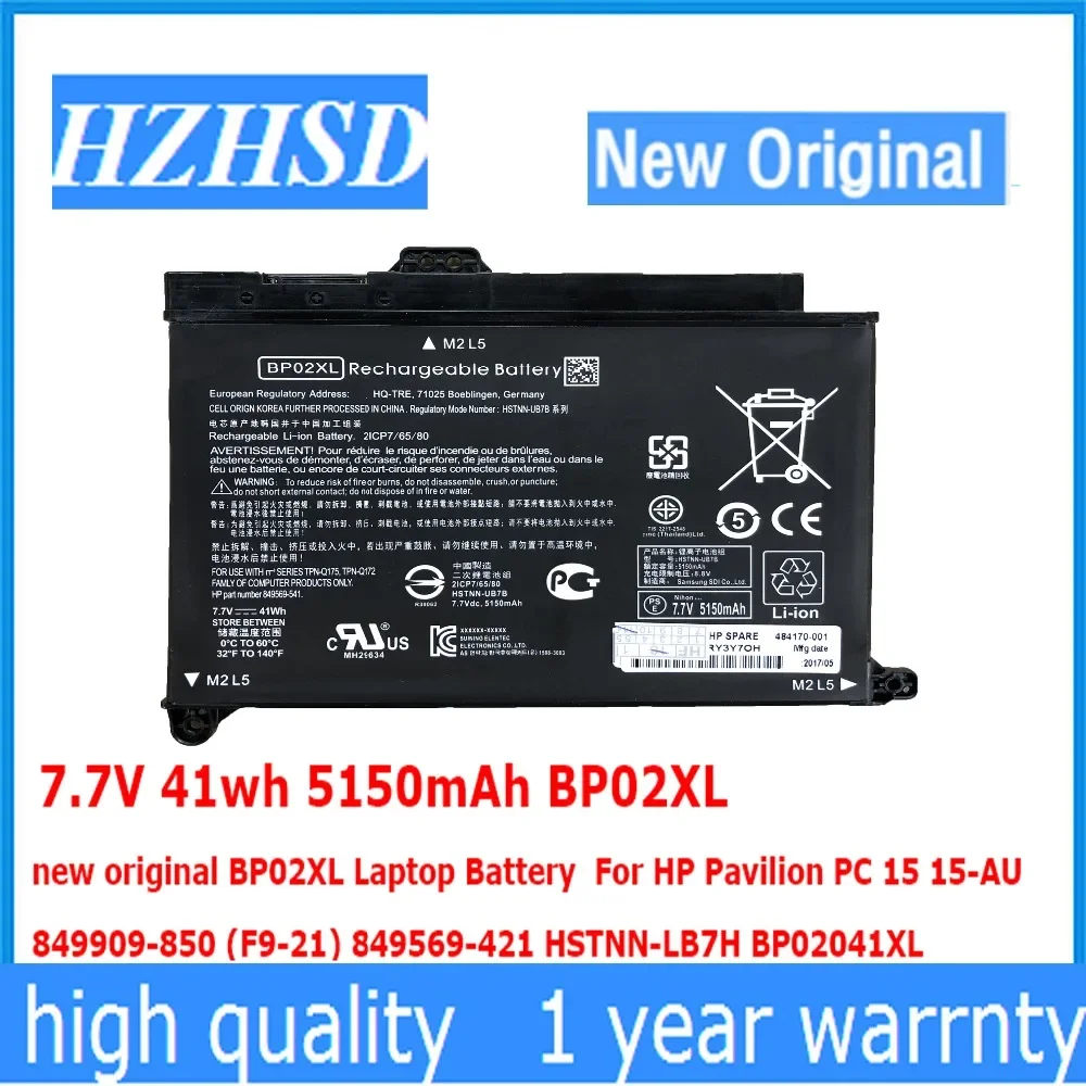 7.7V 41wh 5150mAh BP02XL new original BP02XL Laptop Battery For HP Pavilion PC 15 15-AU 849909-850 HSTNN-LB7H BP02041XL