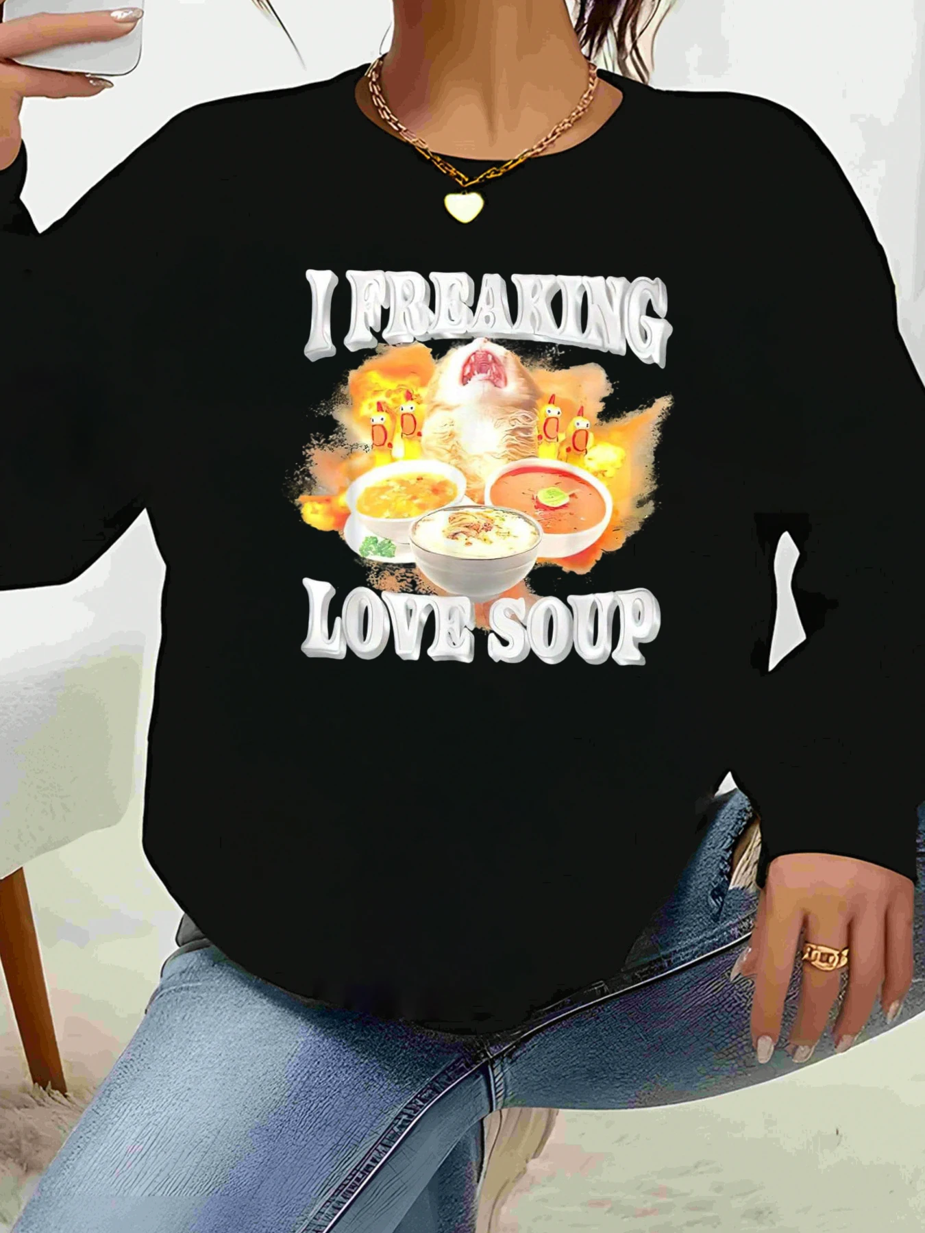 

Soup Lover Graphic Print Long Sleeve Sweatshirt Halloween Casual Wear Women