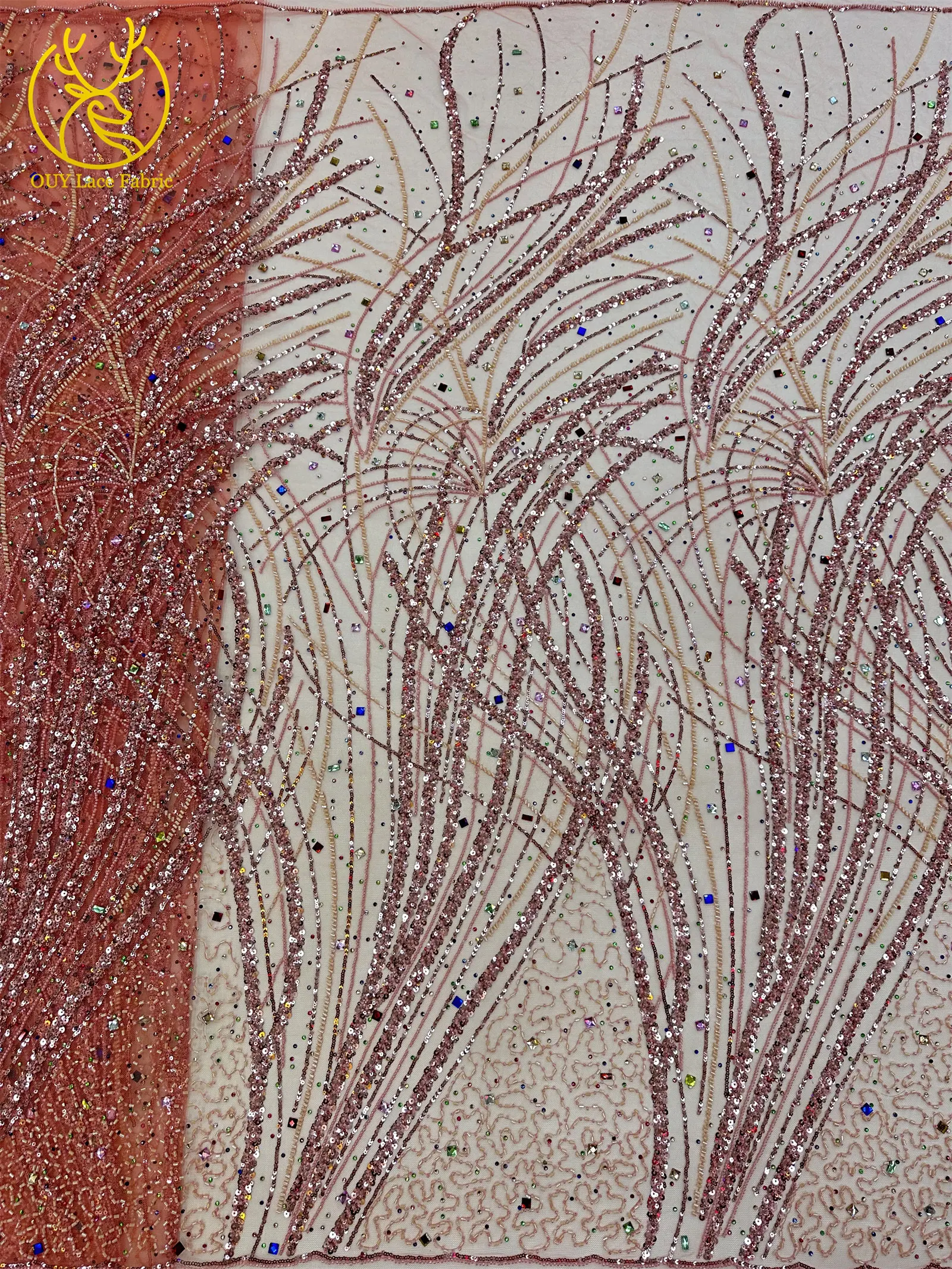 Luxuriöser Pflaumenroter Afrikanischer Perlenverzierter Mesh-Spitzenstoff 2026 Französische Stickerei Pailletten Tüllspitze für Nigerianische Hochzeitskleider 5 Yards – Detail 5