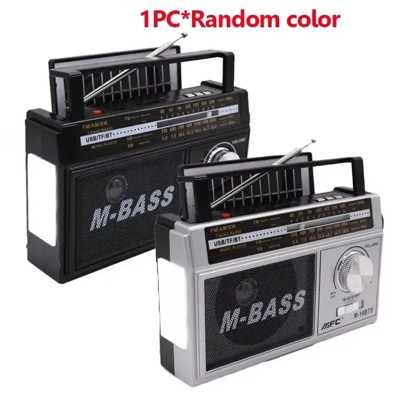 

M-16bts Fm Am Sw 3 Band Retro Radio Solar Charging Support Usb Tf Card Built-in Wireless Speakers With Flashlight