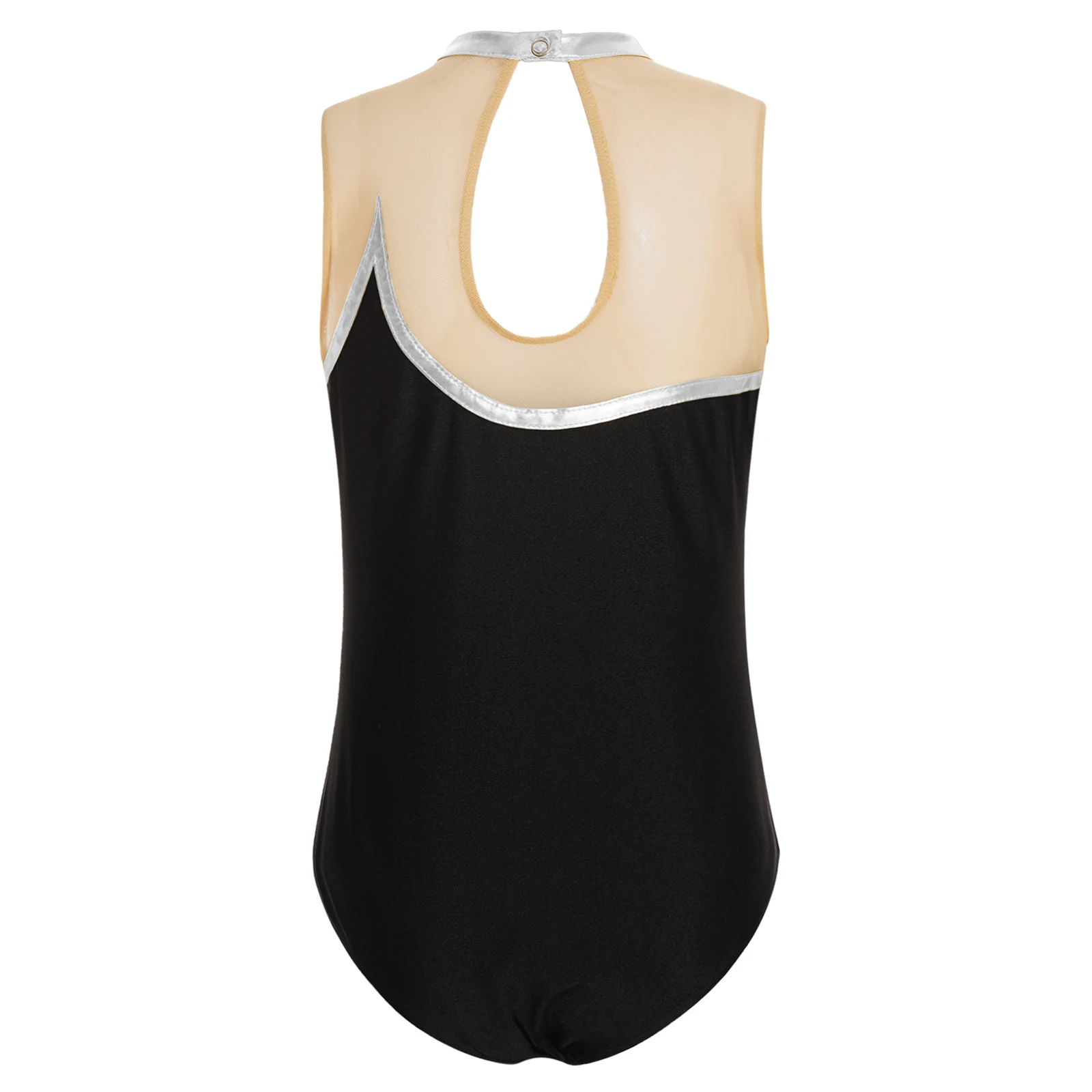 Kids Girls Ballet Dance Bodysuit Figure Skating Performance Costume Sleeveless Metallic Striped Gymnastics Leotard Dancewear