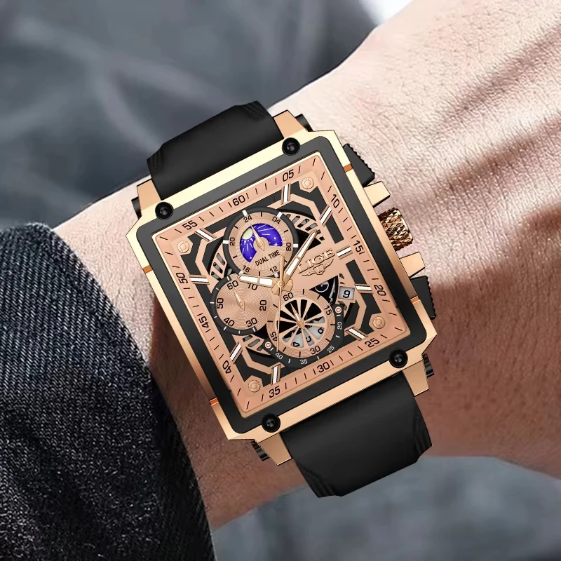 LUIK herenhorloges siliconen band militaire chronograaf waterdicht vierkant herenhorloge topmerk luxe analoog quartz horloge + doos