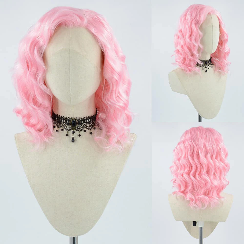 باروكة برناردو الاصطناعية باروكة قصيرة للنساء شعر مستعار قصير بوب قص مموج نمط بني داكن زنجبيل وردي أخضر أمامي باروكات