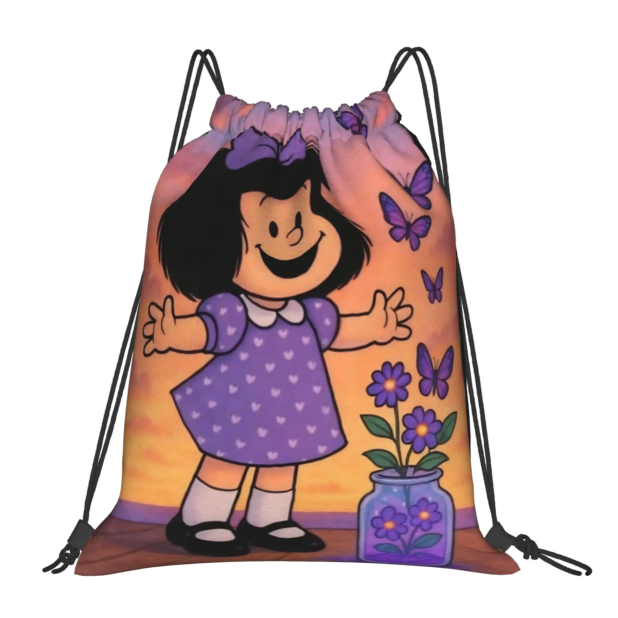 Mafaldas Purple Butterfly Drawstring Backpack Sports Gym Sackpack Water Resistant  String Bag for Exercise 36cm (W) x 43cm (H)
