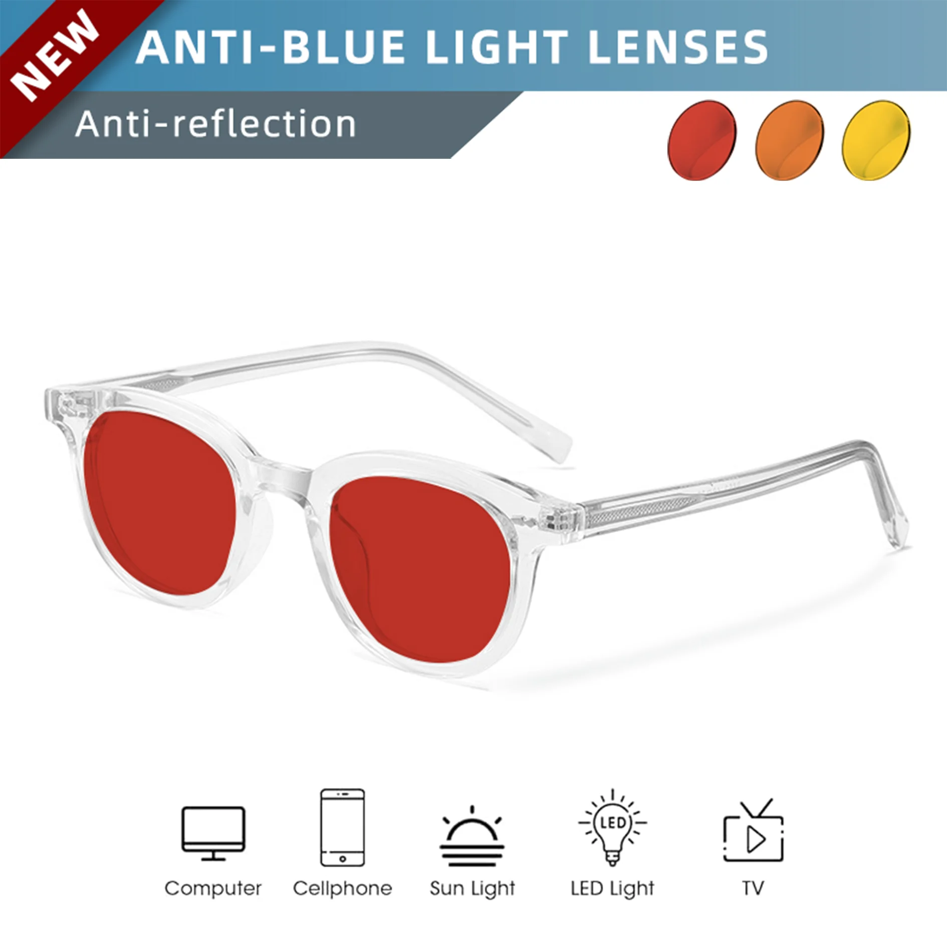 OKH Migraine Relief Glasses, Orange Lens, Soothe Dry Sore Eyes From Long Hours Of Digital Devices And Computer Monitors