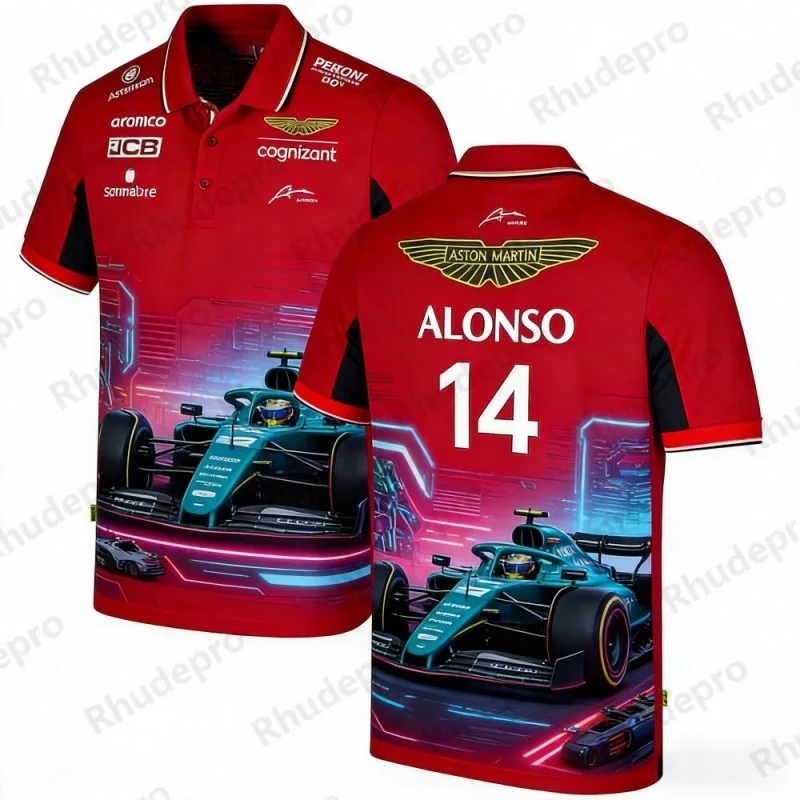 アストンマーティン-チーム-アロンソ-14-f1-レーシングテーマ-ポロシャツ-通気性-カジュアル-スポーツトップ-ファン向け-デイリーウェア