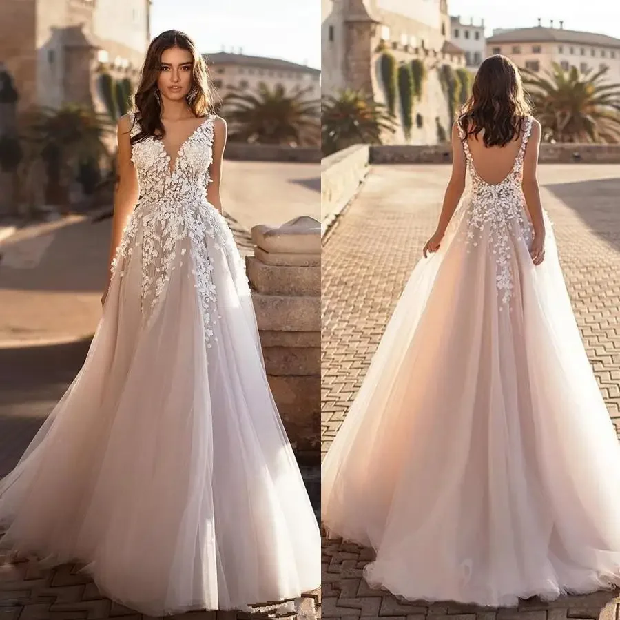Customized V-Neck A-Line Wedding Dresses Sweetheart Collar Sleeveless Bridal Gowns Mopping Length Ball Vestido De Novia