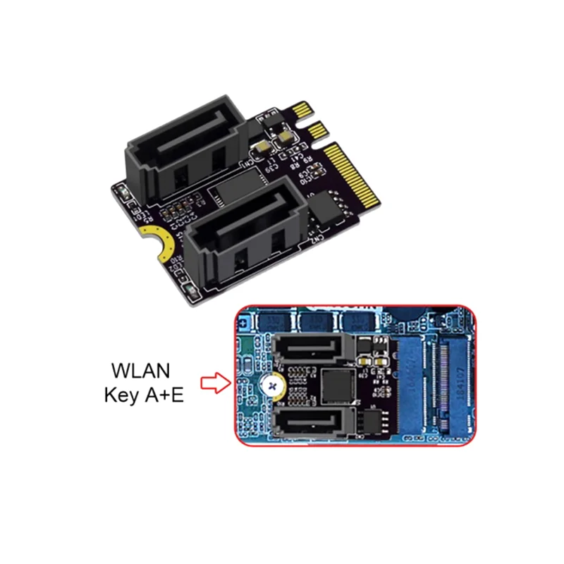 NGFF Key A+E PCI Express to SATA 3.0 6Gbps Dual Ports Adapter Converter Hard Drive Extension Card JMB582 2230