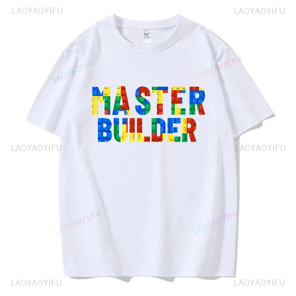 Fashion Master Builder Funny Cartoon Graphic Blocks Brick T-shirt Soft Streetwear Hip Hop Casual Loose Man Tshirt Hipster Tee