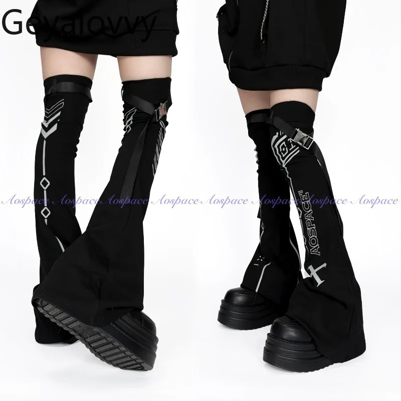 

Spring and Summer New Sweet Girls Versatile Black Printed Over-the-Knee Socks Leg Cover Slightly Flared Reflective Leg Warmers