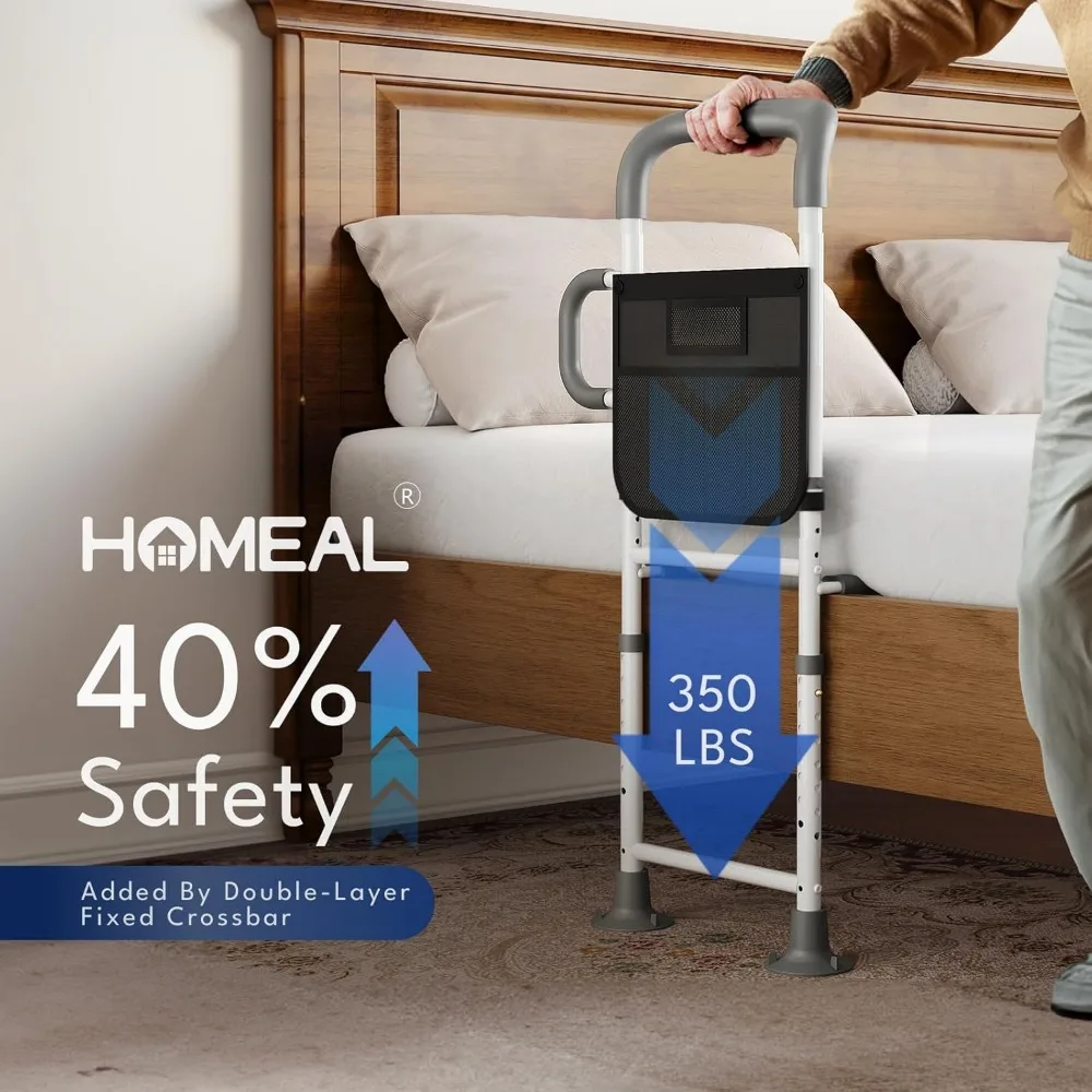 Riel de seguridad de cama ajustable para personas mayores con sensor de luz, mango antideslizante y soporte de 350 lb: fácil montaje, gris