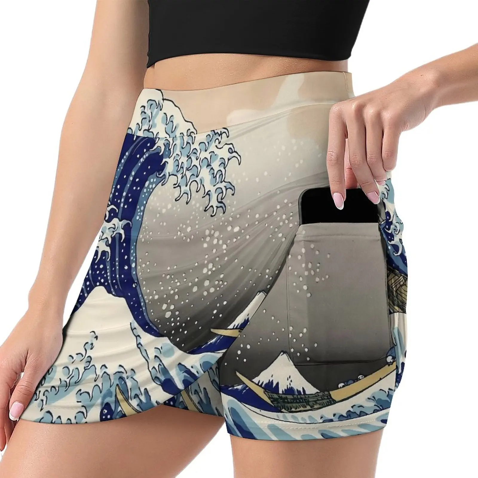 Great Wave Print Skirt Summer  Harajuku Casual A-line Skirts Vintage Mini Skirt Woman Printed Big Size Short Bottoms