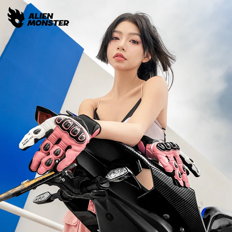 

Мужские мотоциклетные перчатки, дышащие натуральные кожаные мотоперчатки с сенсорным экраном, женские мотоциклетные перчатки для мотокросса, защита суставов пальцев