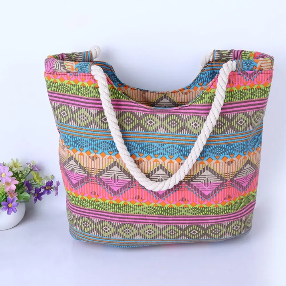 Bolso de hombro de gran capacidad para niñas, bolso de mano de lona para compras, hecho a mano, a la moda