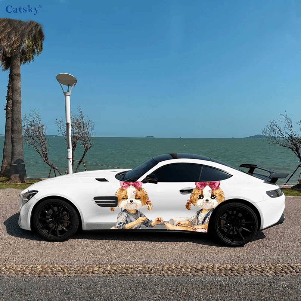 

Cute Shih Tzu Dog Manicure Car Vinyl Wraps Decal Self-adhesive PVC Sticker Suitable for Trucks SUV Decor Auto Accessories Gift