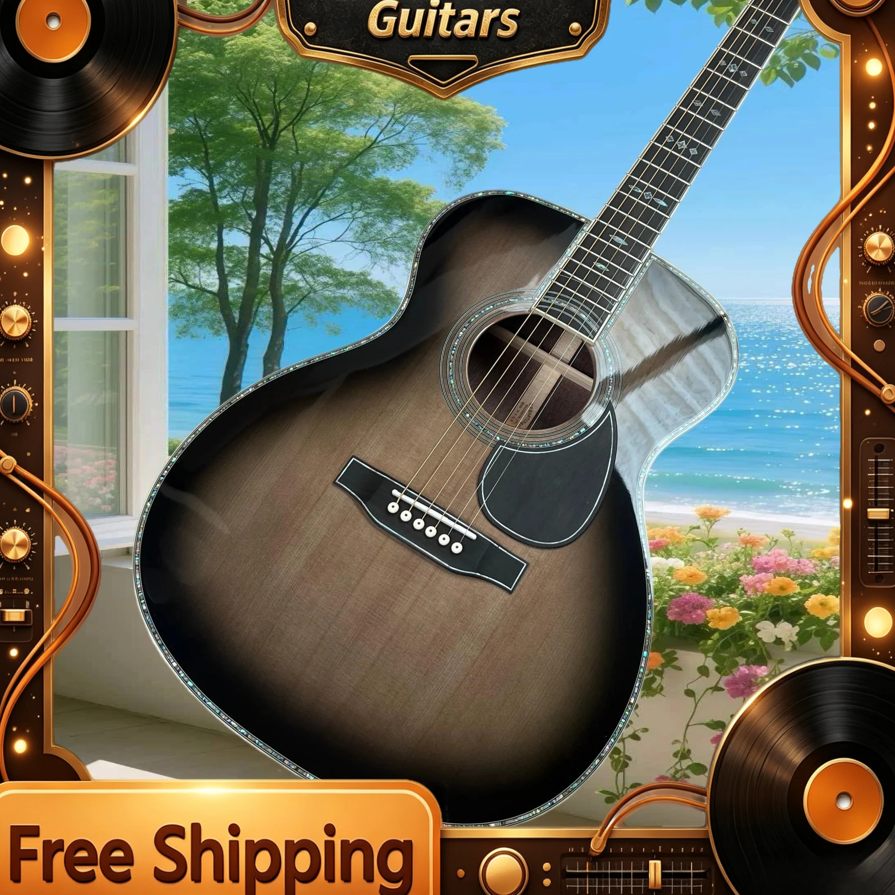 New Grey OM45 Series 20th Anniversary Folk Guitar Collector Value Solid Top Rosewood Dorsal Clear Resonant Tone Free Shipping
