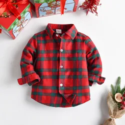 Kids Boys Long Sleeve Shirts Spring and Autumn Shirts Tops Coat Outwearing For Toddler Clothes Red Plaid Shirts Blouse Tops