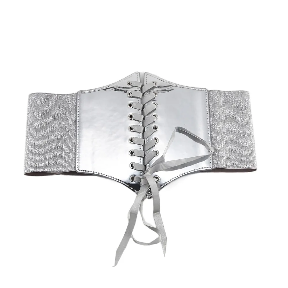 Vielseitiger Retro-Taillengürtel, PU-Leder, Gold, Silber, breiter Gürtel, elastisches Design, Schnürgürtel für Damen