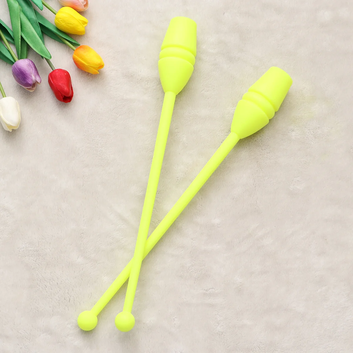 

1Pair Artistic Gymnastics Stick Rhythmic Dance Rod for Adults Yellow Thermoplastic Rubber Head Safe Training Performance